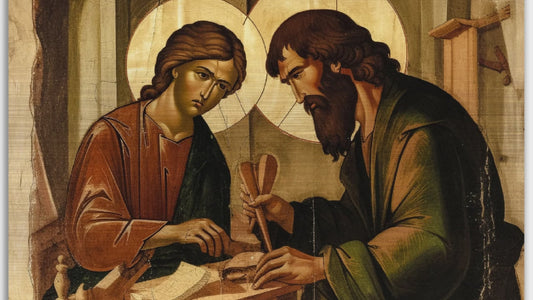 St. Joseph the Worker with the Child Jesus – Sacred Workshop Icon on Wooden Plaque