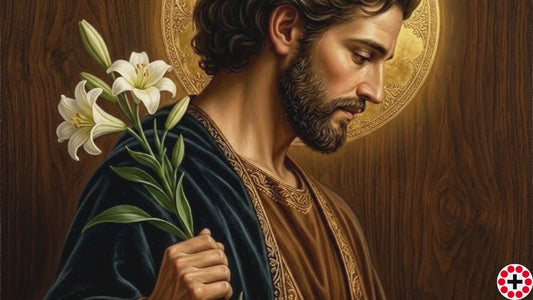 Saint Joseph with Lily — Sacred Icon on Brushed Silver Aluminum DIBOND®