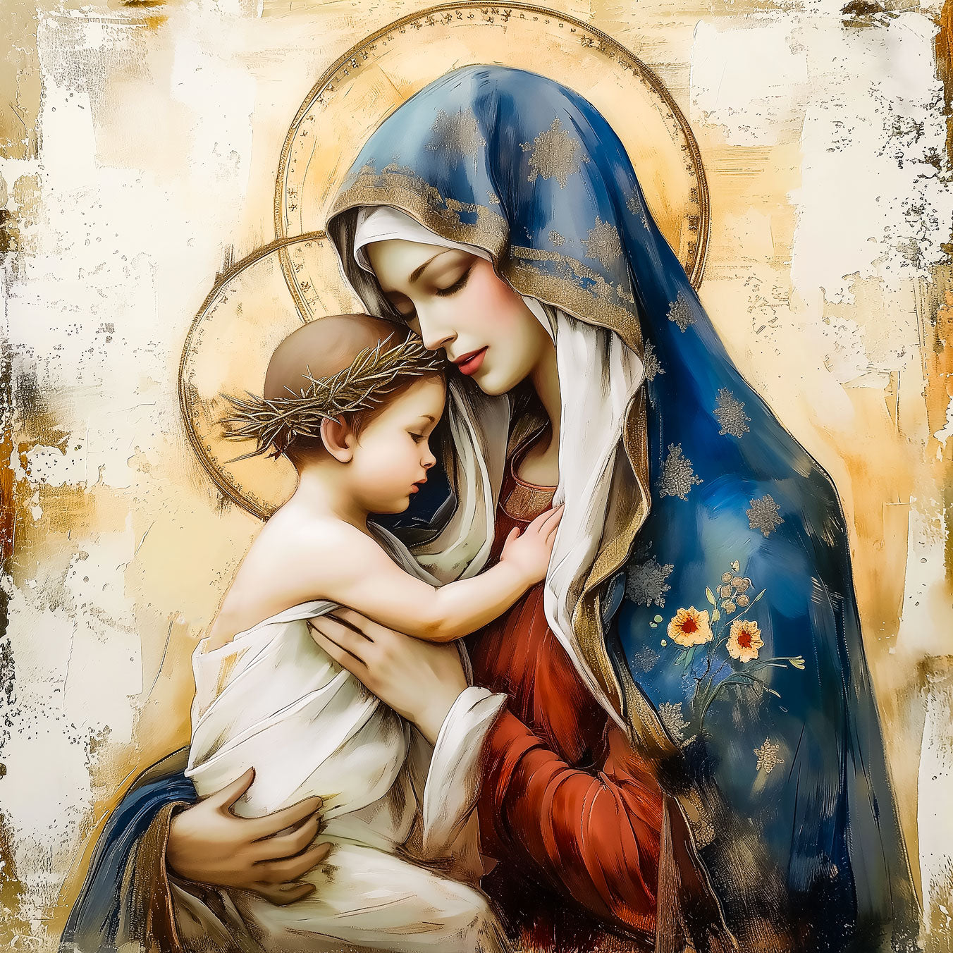 Divine Child and Our Blessed Mother Icon - Brushed Aluminum