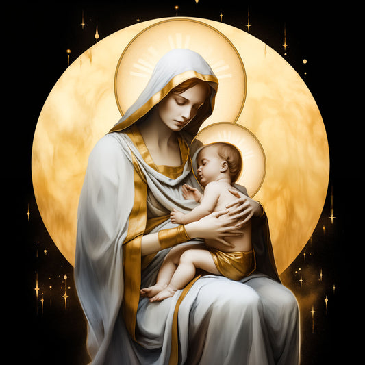 Our Lady and Divine Child - Brushed Aluminum Icon