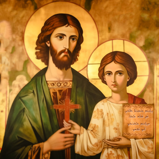 Adolescent Jesus Christ with St Joseph Icon - Greatest Commandment Brushed Aluminum