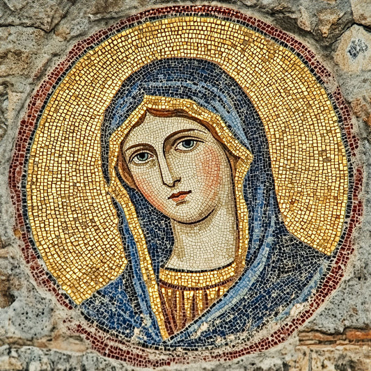 Pearl Print - Our Lady Virgin Mary Ancient Roman Mosaic Print Portrait Icon