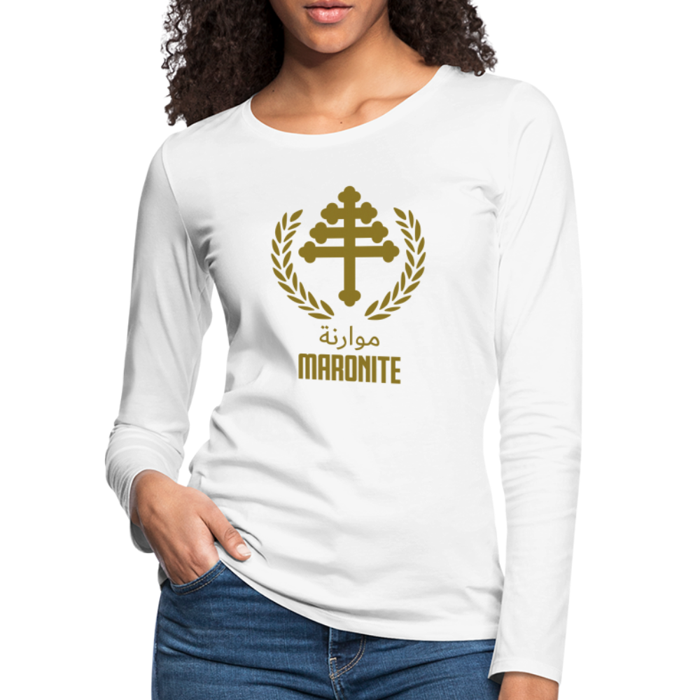 Maronite Cross Emblema Women's Premium Long Sleeve T-Shirt - white