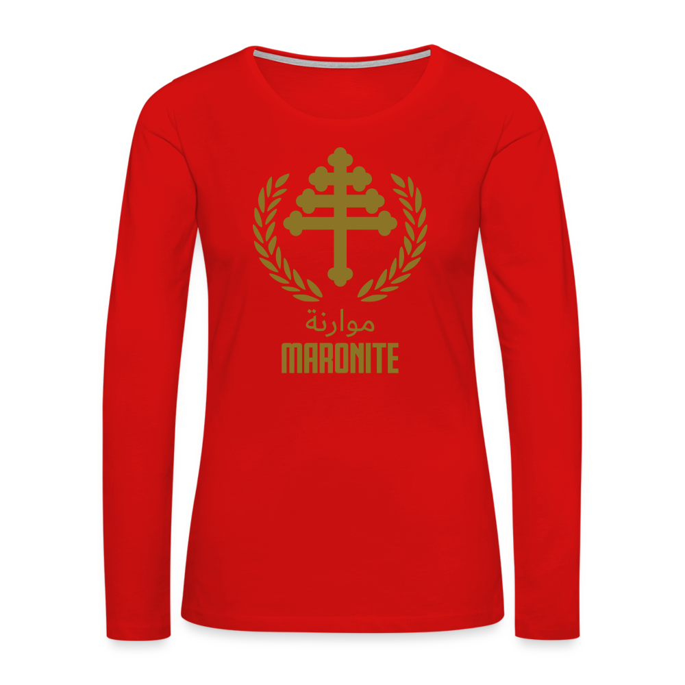 Maronite Cross Emblema Women's Premium Long Sleeve T-Shirt - red