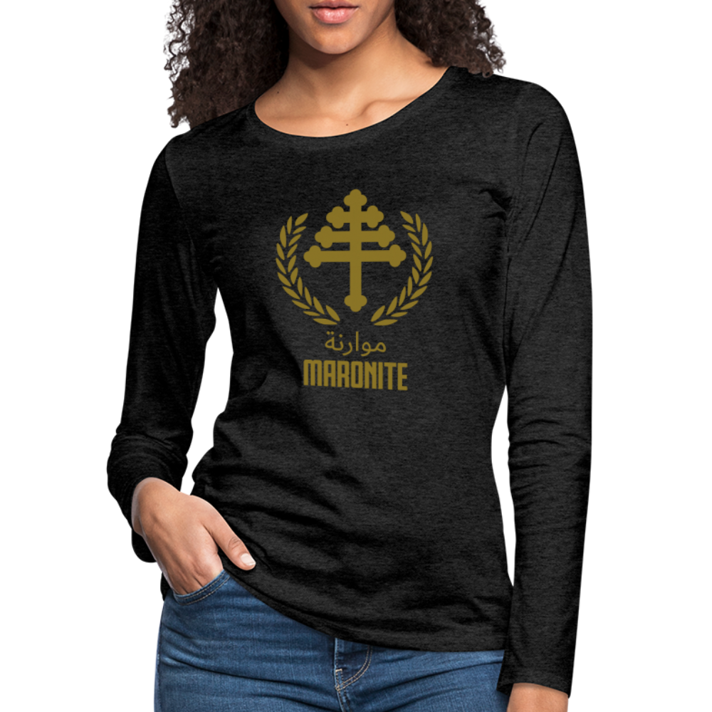 Maronite Cross Emblema Women's Premium Long Sleeve T-Shirt - charcoal grey