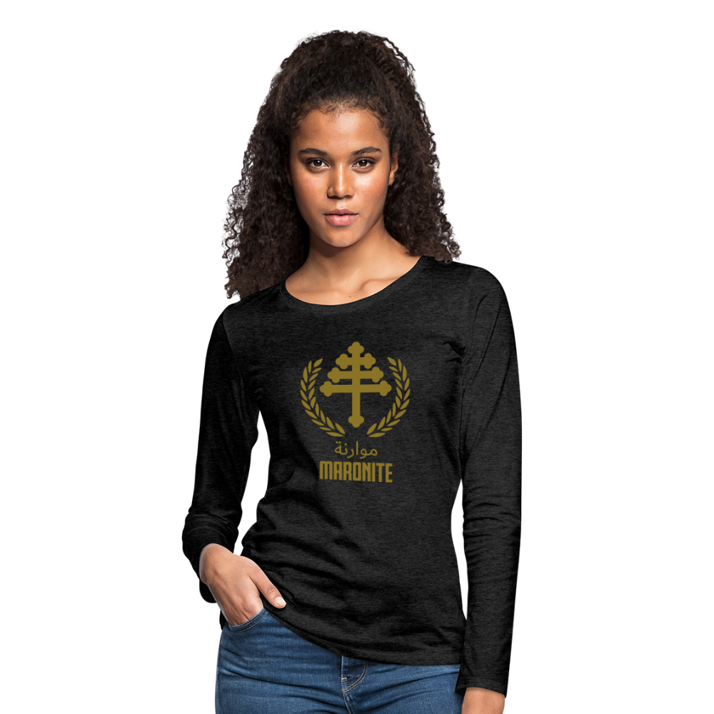 Maronite Cross Emblema Women's Premium Long Sleeve T-Shirt - charcoal grey