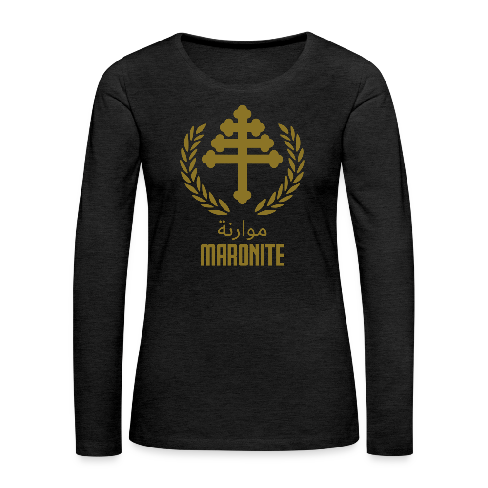 Maronite Cross Emblema Women's Premium Long Sleeve T-Shirt - charcoal grey