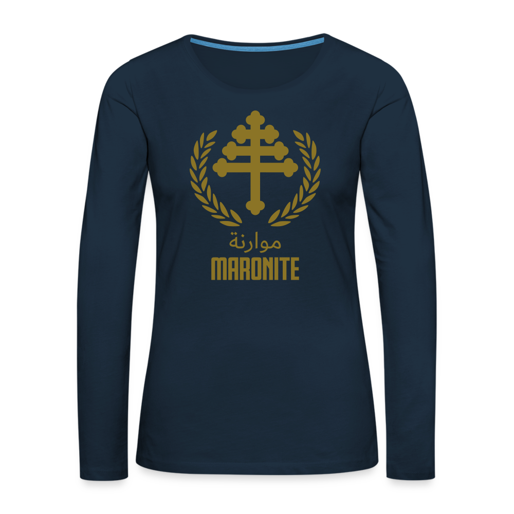 Maronite Cross Emblema Women's Premium Long Sleeve T-Shirt - deep navy