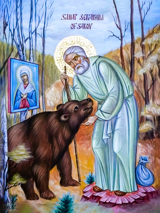 Pearl Print - Apparitions of the Virgin Mary to Saint Seraphim of Sarov Icon