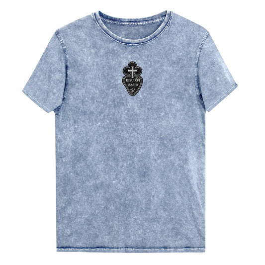 Jesu XPI Passio - Passionist Sign Embroidered Denim T-Shirt